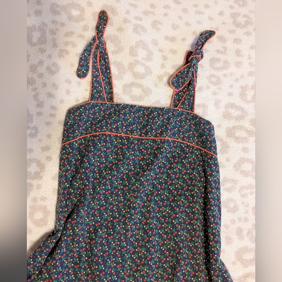 1970s A Line Cotton Floral Patterned Pockets Dress Tie Straps Small Fall Florals - Picture 7 of 9
